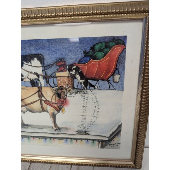 Jane McClure Jane's Prints Looking for Santa Cows Sleigh Country Framed Print - Picture 2 of 4